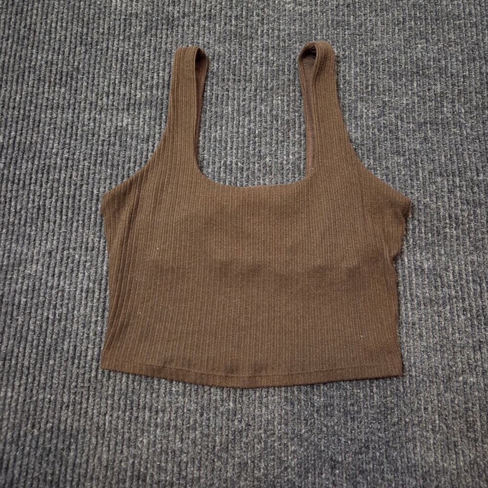 ​Abercrombie Bra-Free SoftAF Brown Ribbed Scoopneck Tank Built-in Shelf Bra S